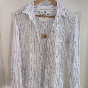 Frank & Eileen Shirt, Crinkle, White Pinstripe, XL